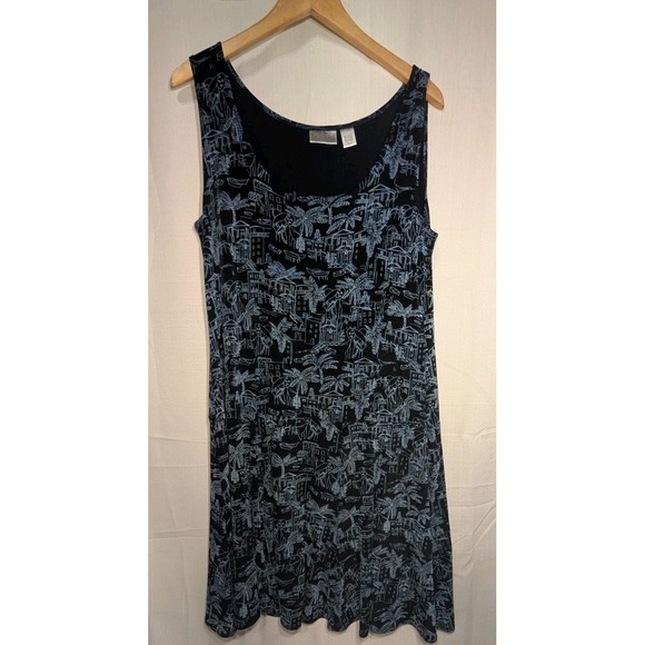 Chico's Travelers Acetate Lady on Vacation Novelty Print Knee Length Dress 3/XL‎ - Picture 2 of 5